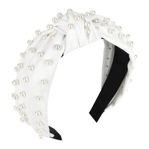 1PC Pearl Knotted Headband for Women Non Slip Beaded Headband Wide Leather Headb